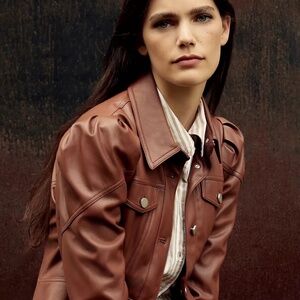 NWT Anthropologie Faux Leather Corset Puff-Sleeve Jacket